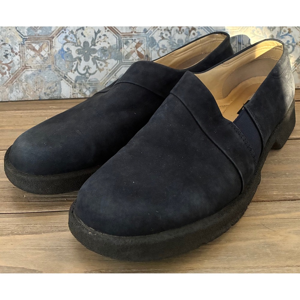 Ecco Womens Navy Blue Nubuck Leather Slip On Loafers Comfort Shoes Size 40
